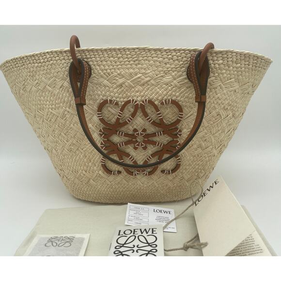 ❌❌SOLD!LOEWE PAULA IBIZA SUMMER MEDIUM ANAGRAM BASKET STRAW RAFFIA TOTE BAG NWT! - Picture 6 of 15